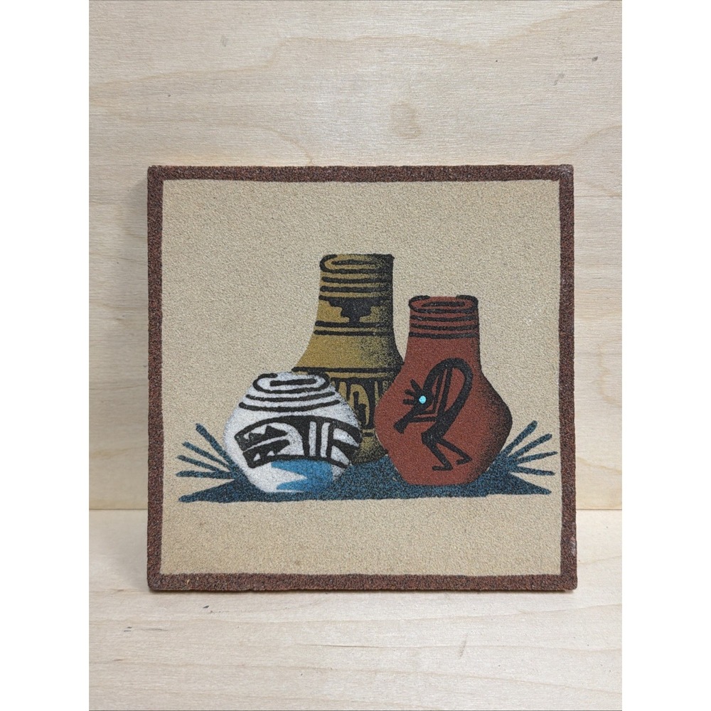 Native American Navajo Sand Painting Art On Wood Tile 6"x6" Marita Charley